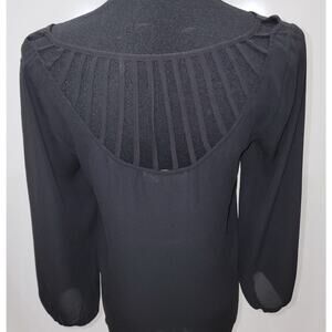 Philosophy Small Sheer V-Neck Cage Cutout Back Top Retro Chic Professional Goth